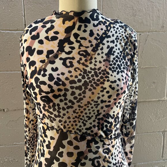 Guess leopard mesh long sleeve body con dress, XL - Picture 2 of 5